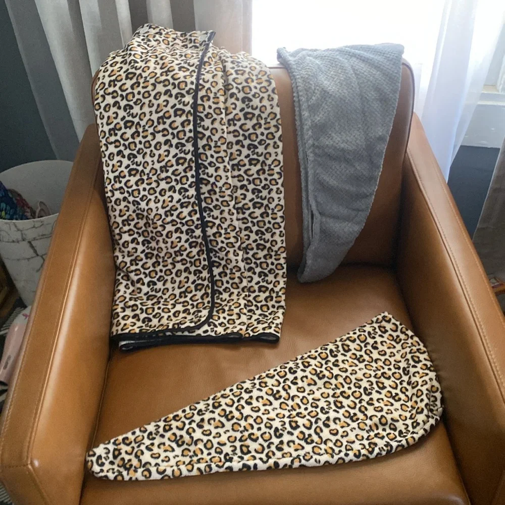 Leopard Print towel wrap, leopard and grey head towel wraps